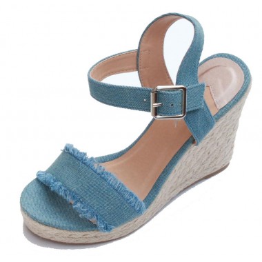 Only donna sandalo zeppa con cinturino tessuto jeans mod Amelia Denim Heeled